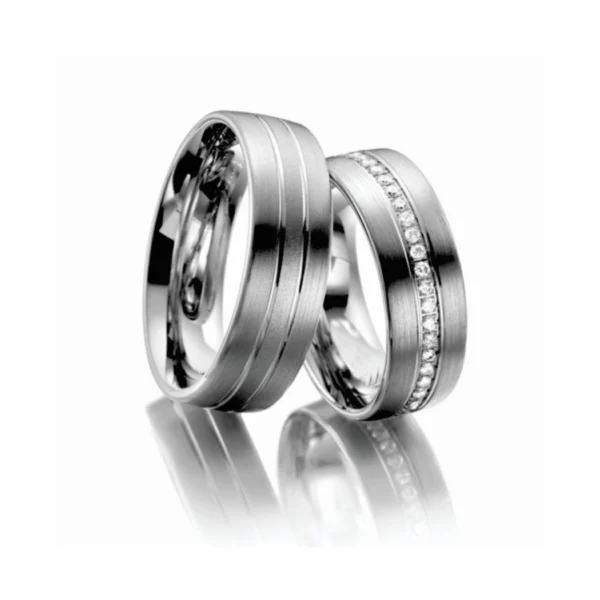 Verighete din aur alb, mat, 14k, cu 0,40 ct diamante