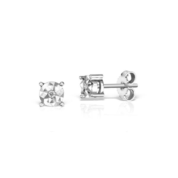 Cercei fațetați, aur alb, 18K, cu 0,06 ct diamante