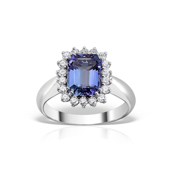 Inel din aur alb, 18K, cu tanzanit 2,18 ct și 0,36 ct diamante
