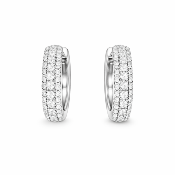 Cercei ovali, aur alb, 18k, cu trei rânduri de diamante, 0,64 ct