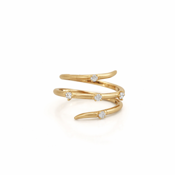 Inel " Serpente reale", din aur galben, mat, 18K, cu 0,25 ct diamante.