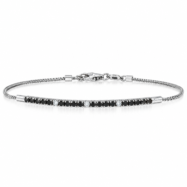 Brățară semi-tennis, din aur alb, 18K, cu 0,46 ct diamante negre și albe