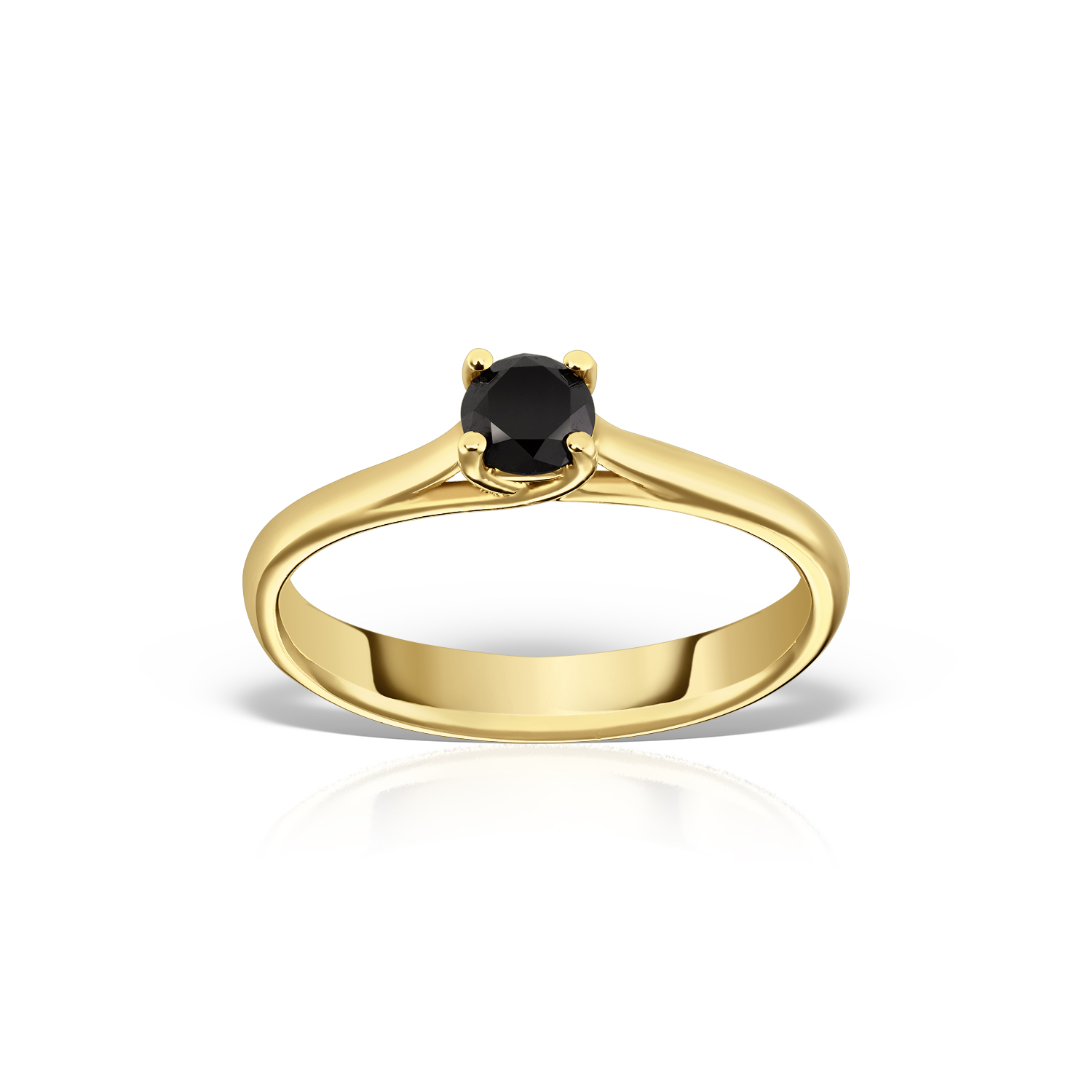 Inel solitar, aur galben, cu diamant negru 0,30 ct